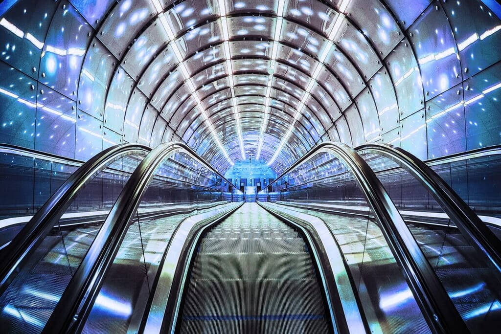 shiny space agey escalator